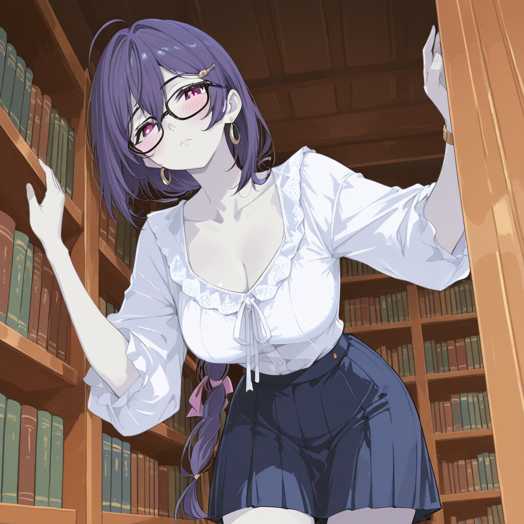 黒髪メガネ　図書館にて | の人気AIイラスト・グラビア