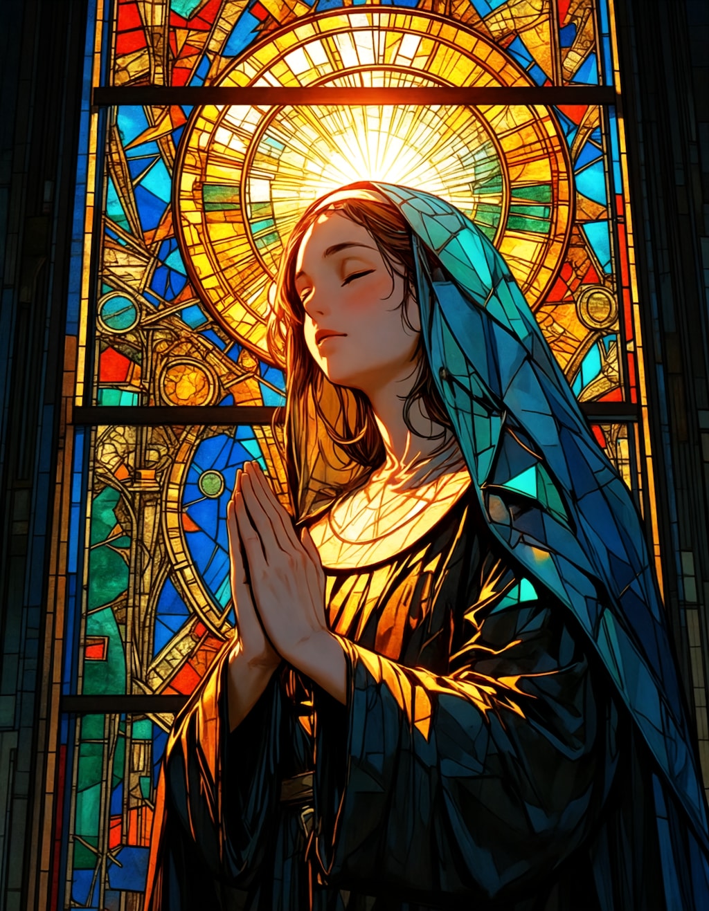 Praying, Stained glass