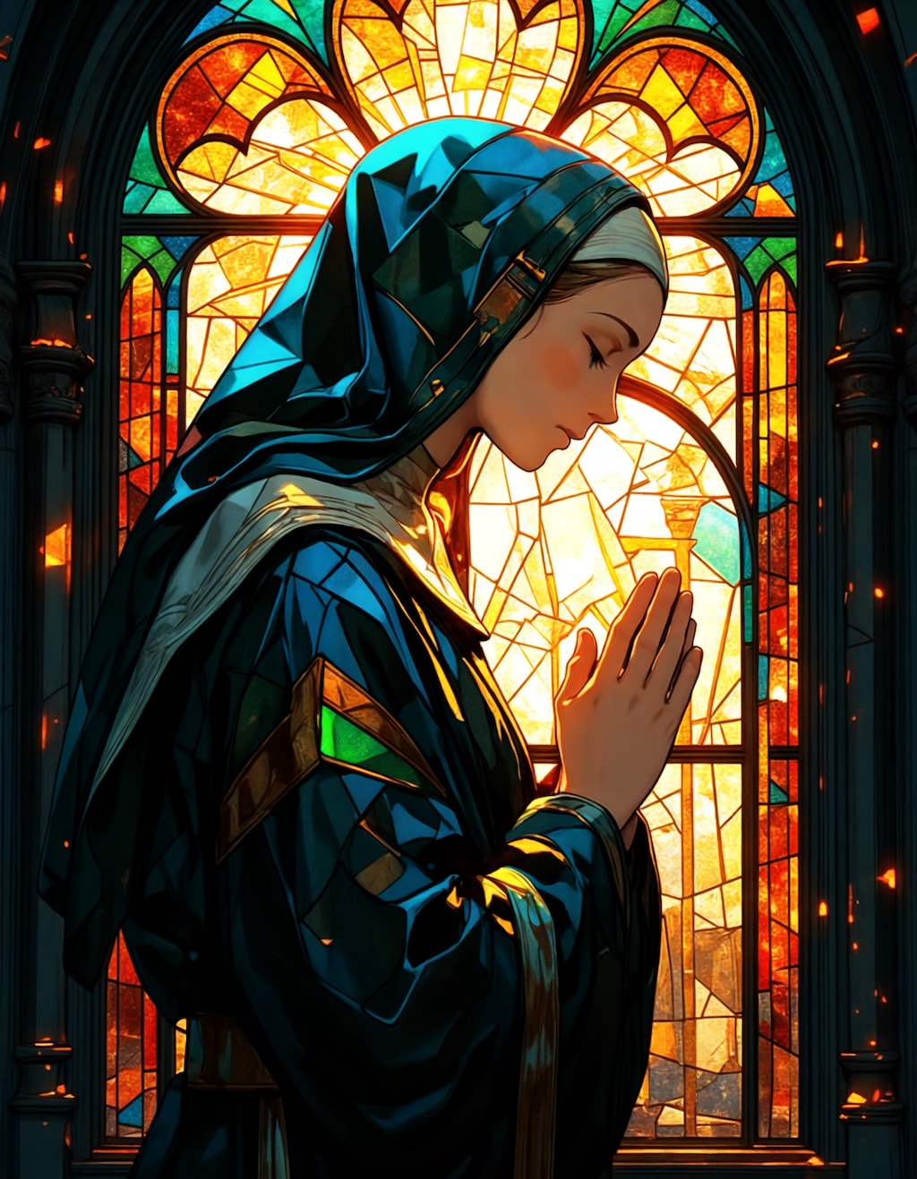 Praying, Stained glass