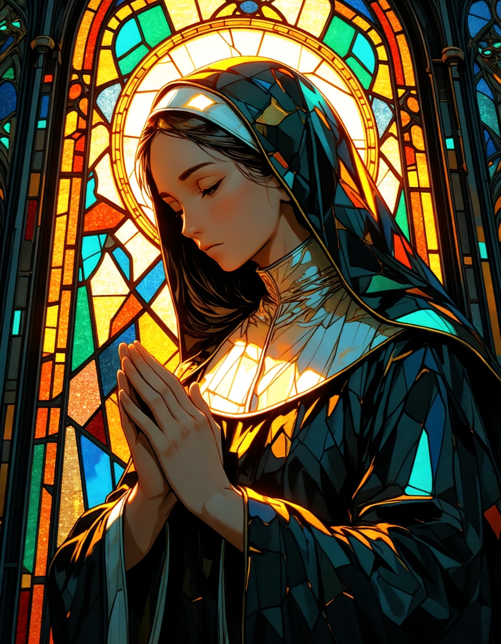 Praying, Stained glass