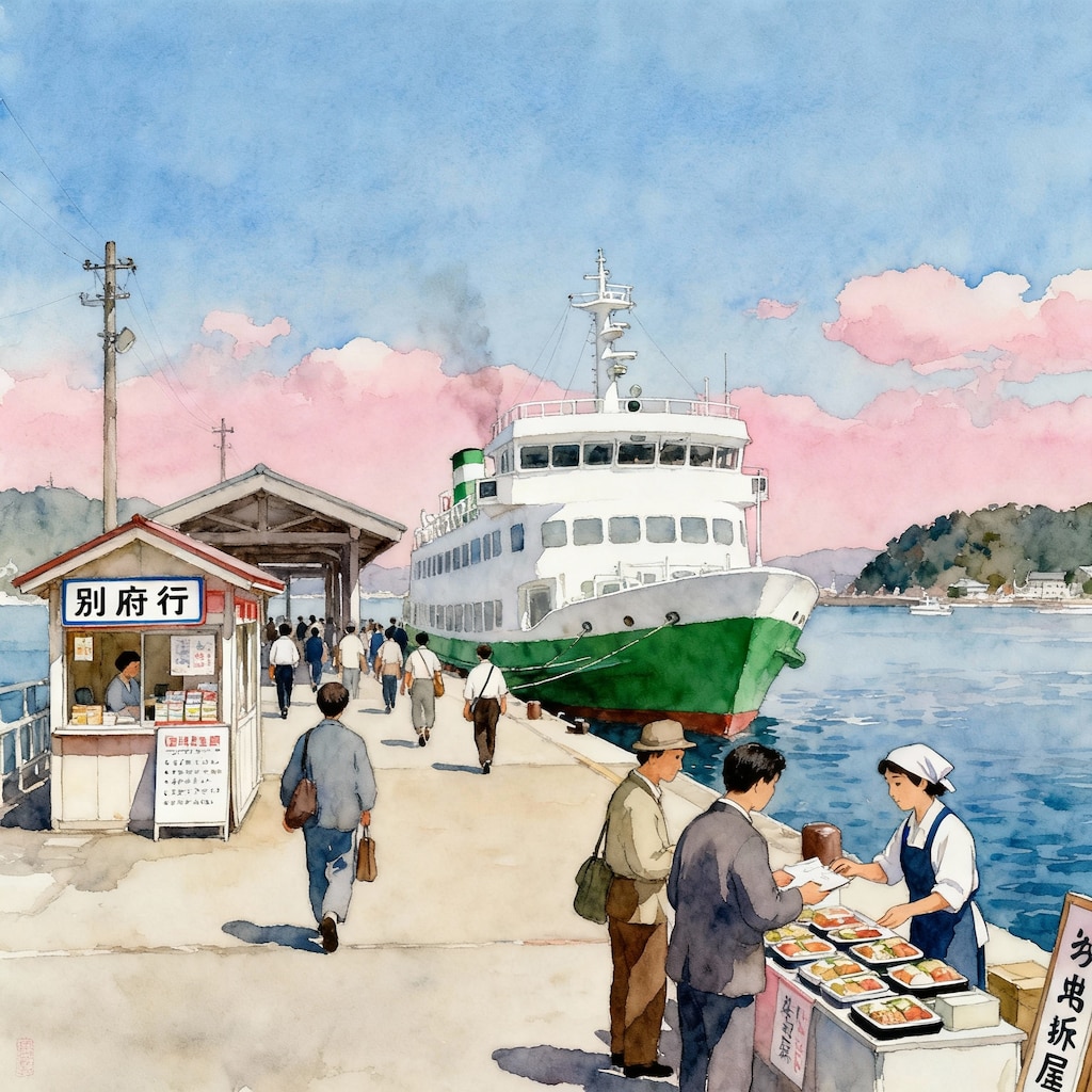 昭和レトロ画　乗り場のお弁当屋さん