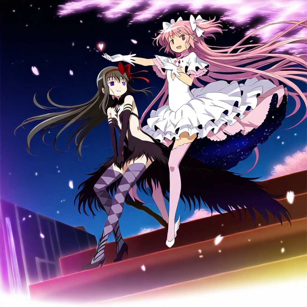 満開の桜を背景にライブするアルティメットまどか＆悪魔ほむら