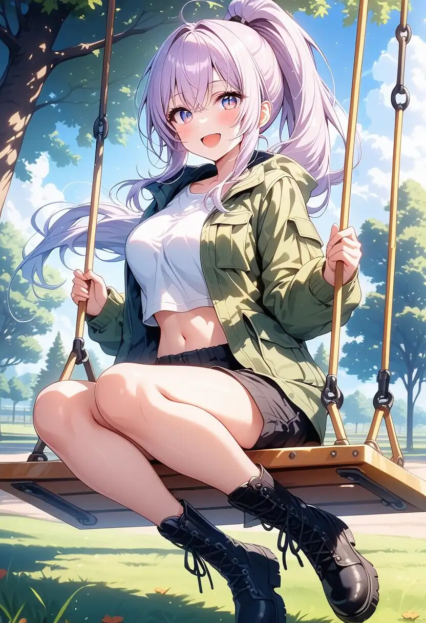 ブランコで遊ぶ美少女