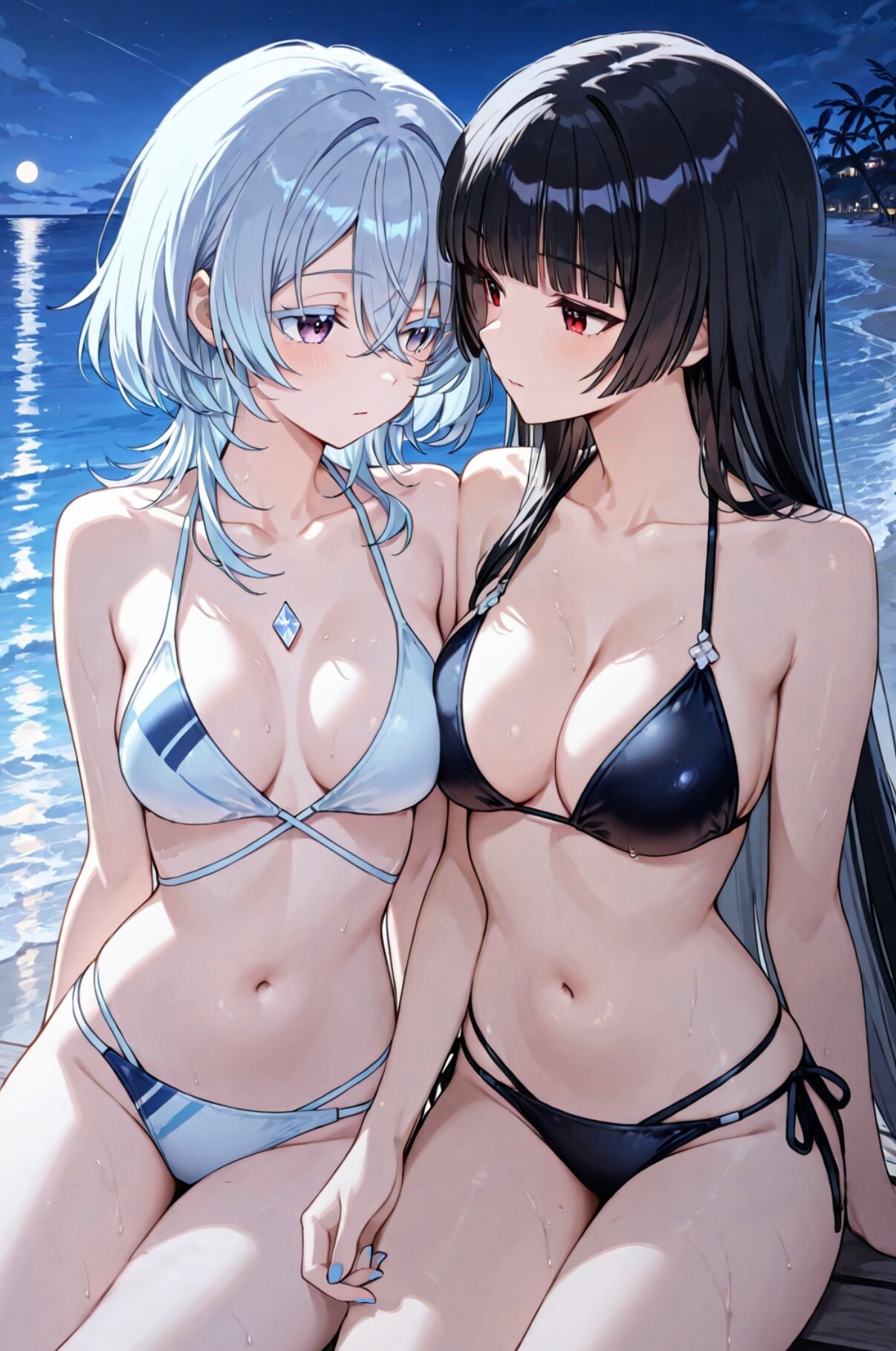 夜の海で千咲とショアキーパーが