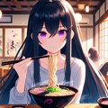 うどんを食べている、黒髪ロング少女～その2(12枚) 3枚目
