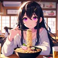 うどんを食べている、黒髪ロング少女～その2(12枚) 4枚目