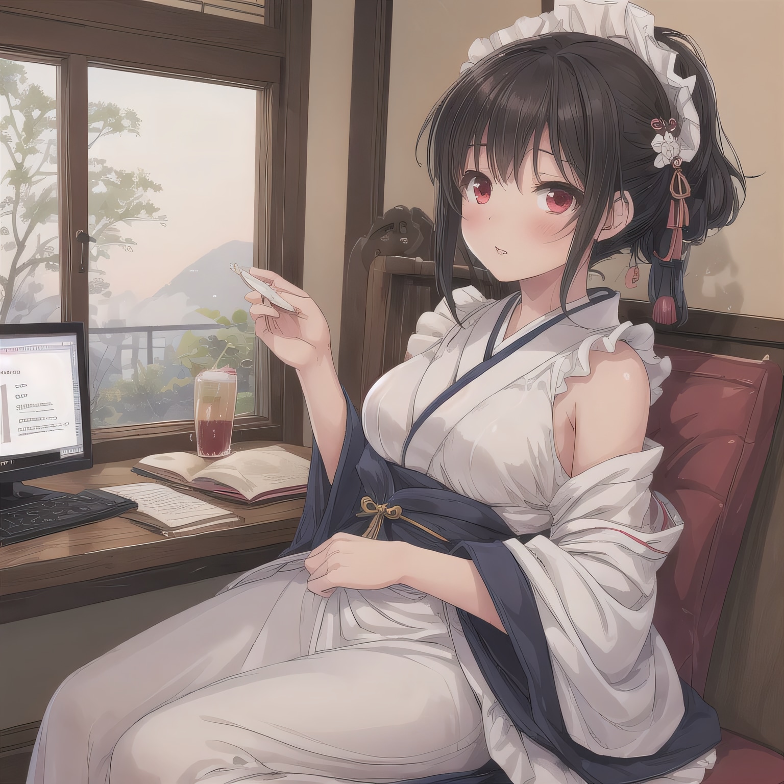 黒髪ロングで漫画喫茶の少女２６ | の人気AIイラスト・グラビア