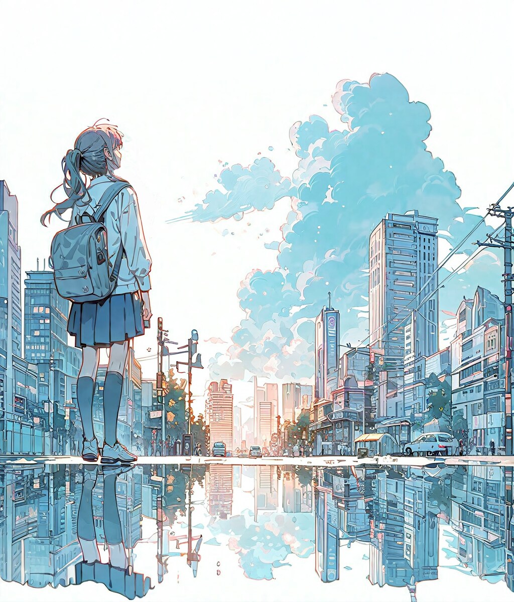 街と水たまり、少女200