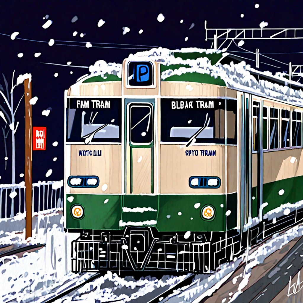 雪降る夜の鉄道