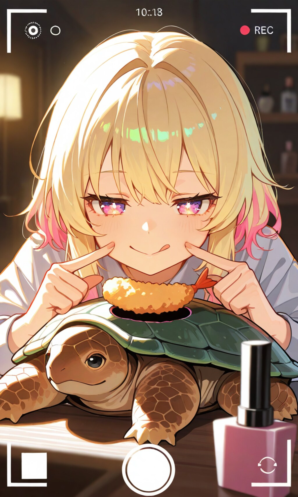 カメ亀天ぷらブルーファイアーコスメティックスマイル撮影チャレンジ成功！