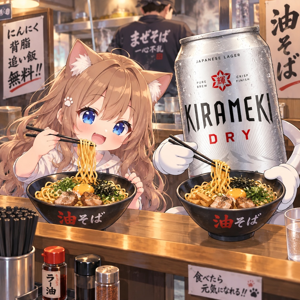 油そばを食べる小さな女の子