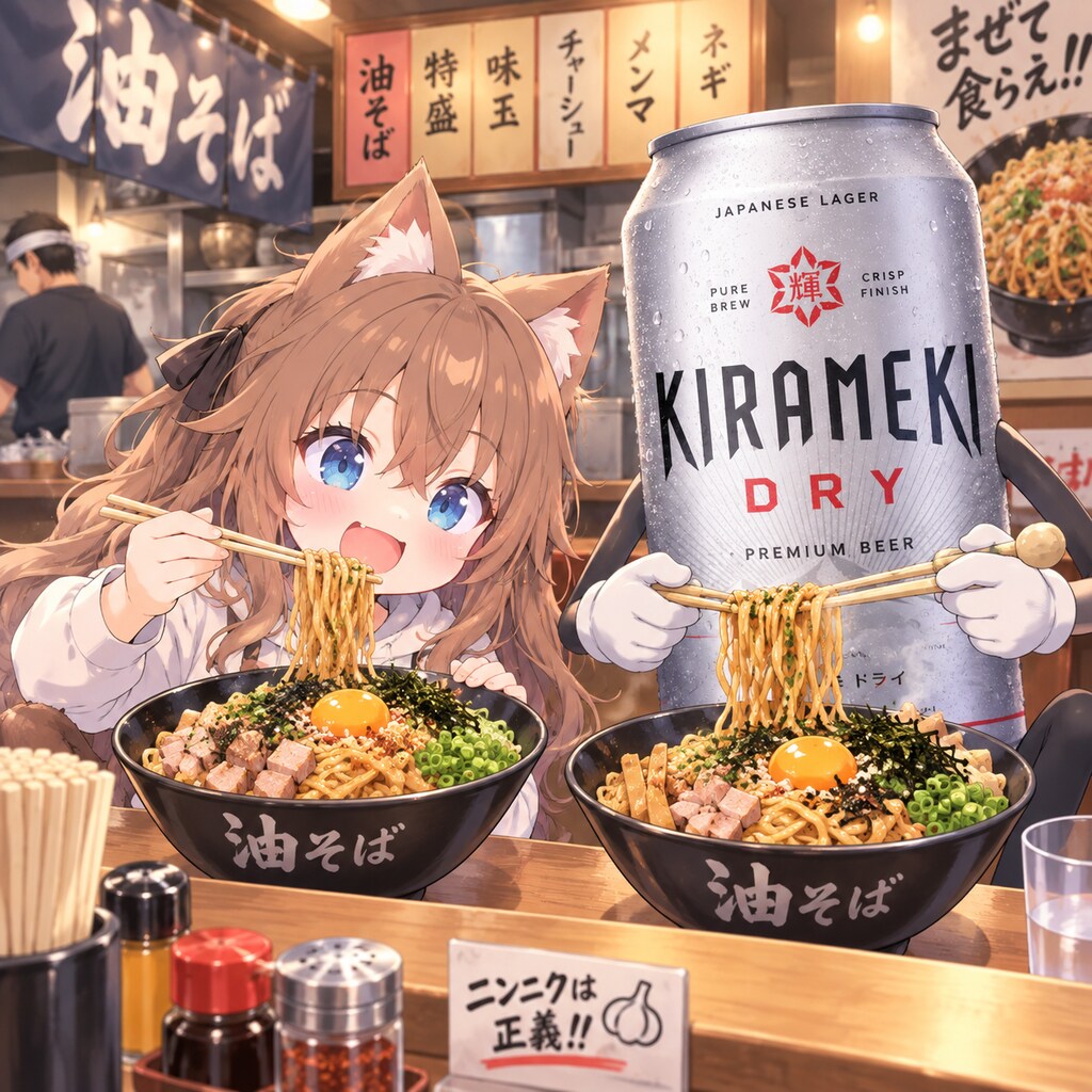 油そばを食べる小さな女の子
