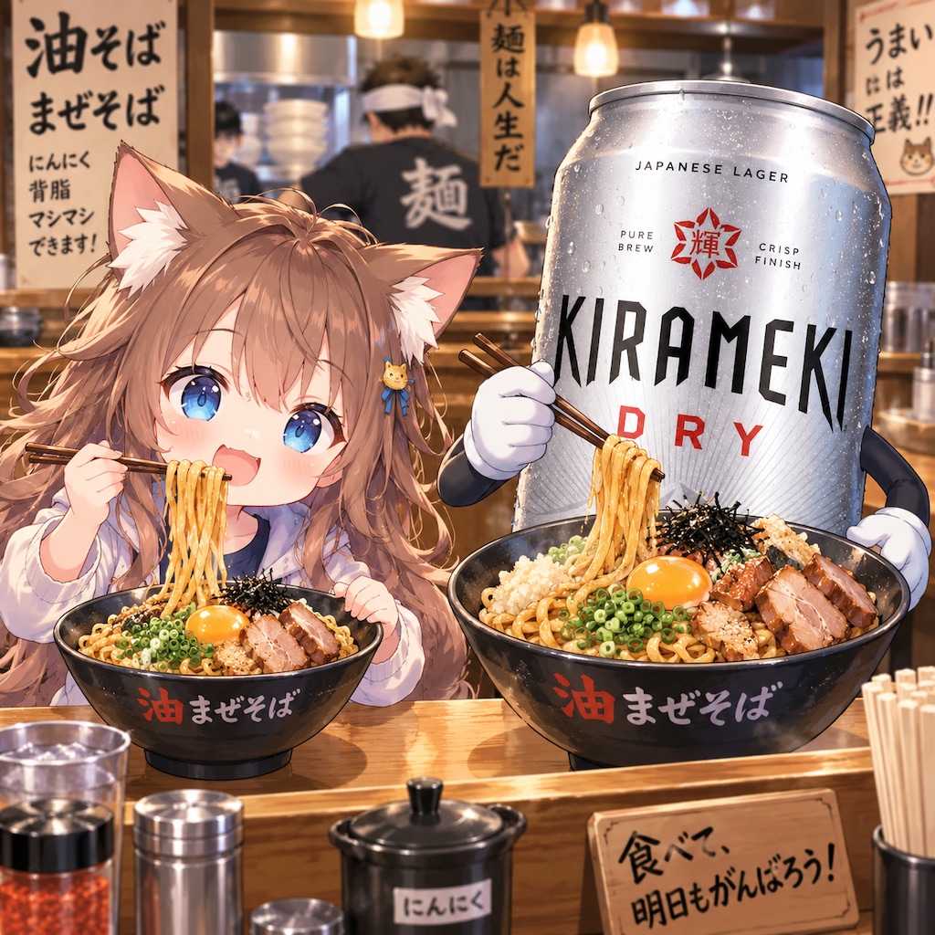油そばを食べる小さな女の子