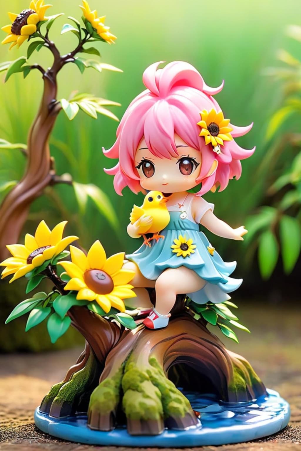 盆栽とピンク髪ちゃん