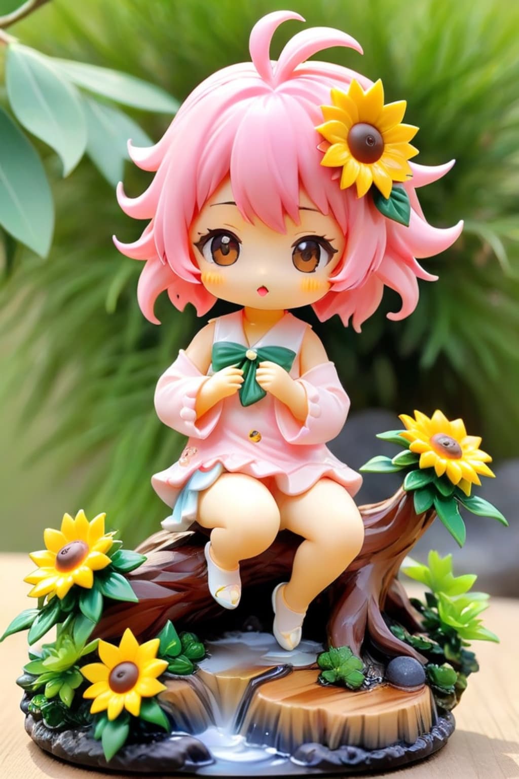 盆栽とピンク髪ちゃん