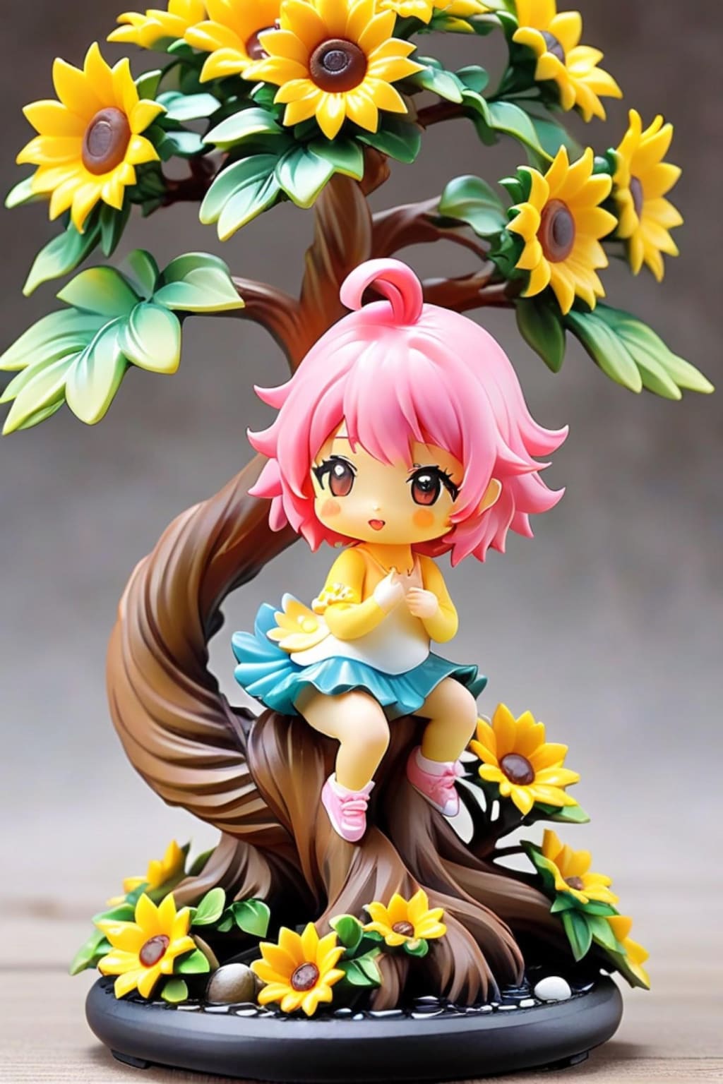 盆栽とピンク髪ちゃん