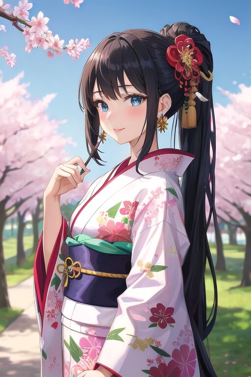 和装女子　花見