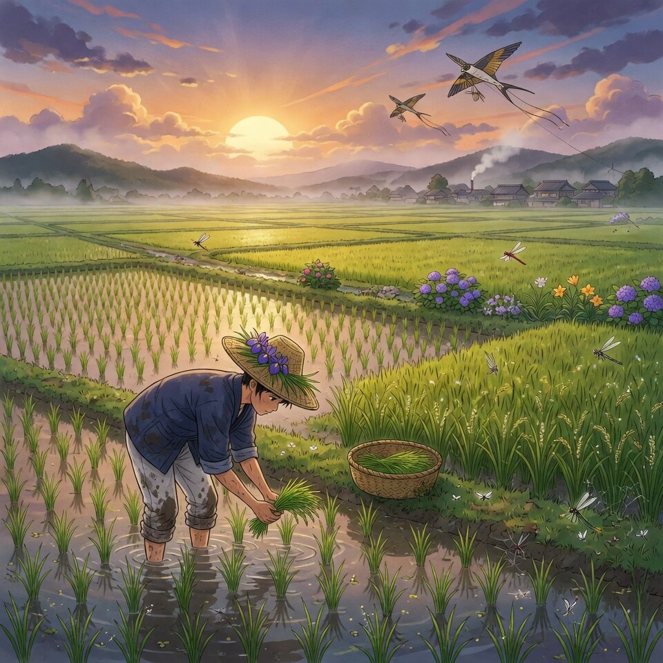 夕暮の農作業