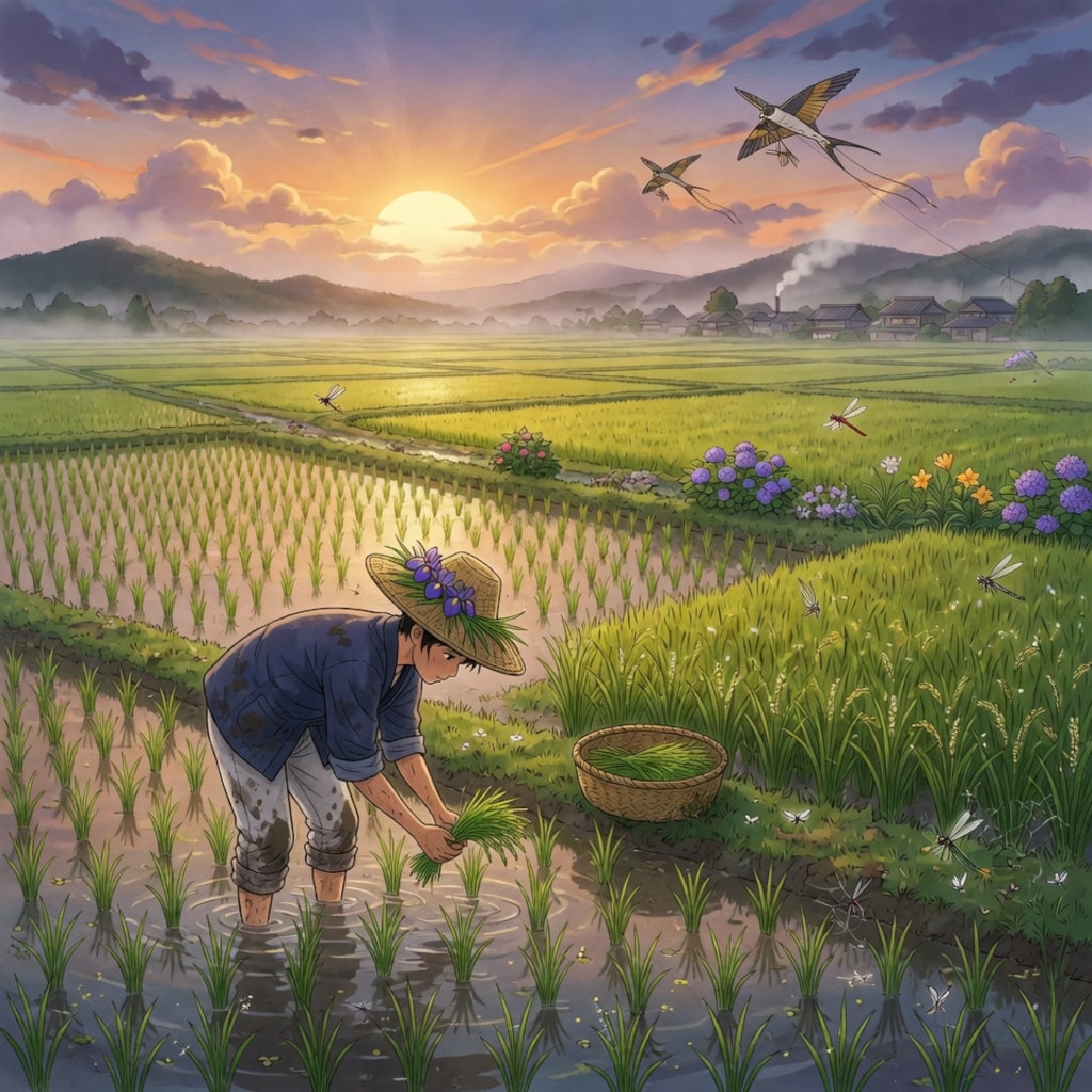 夕暮の農作業
