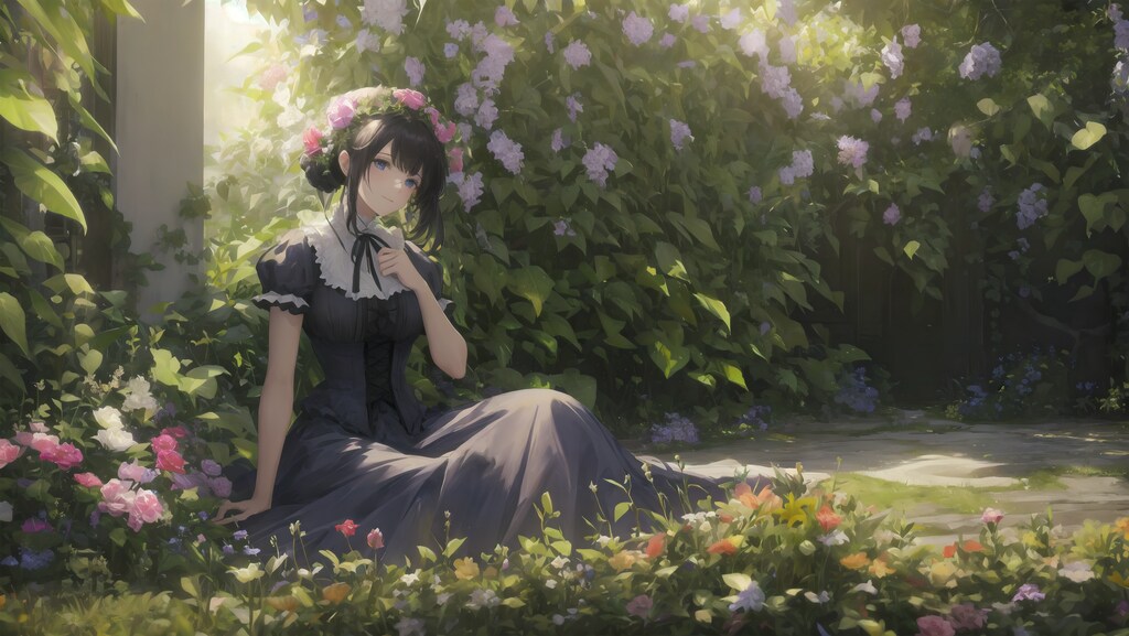 庭園でくつろぐ