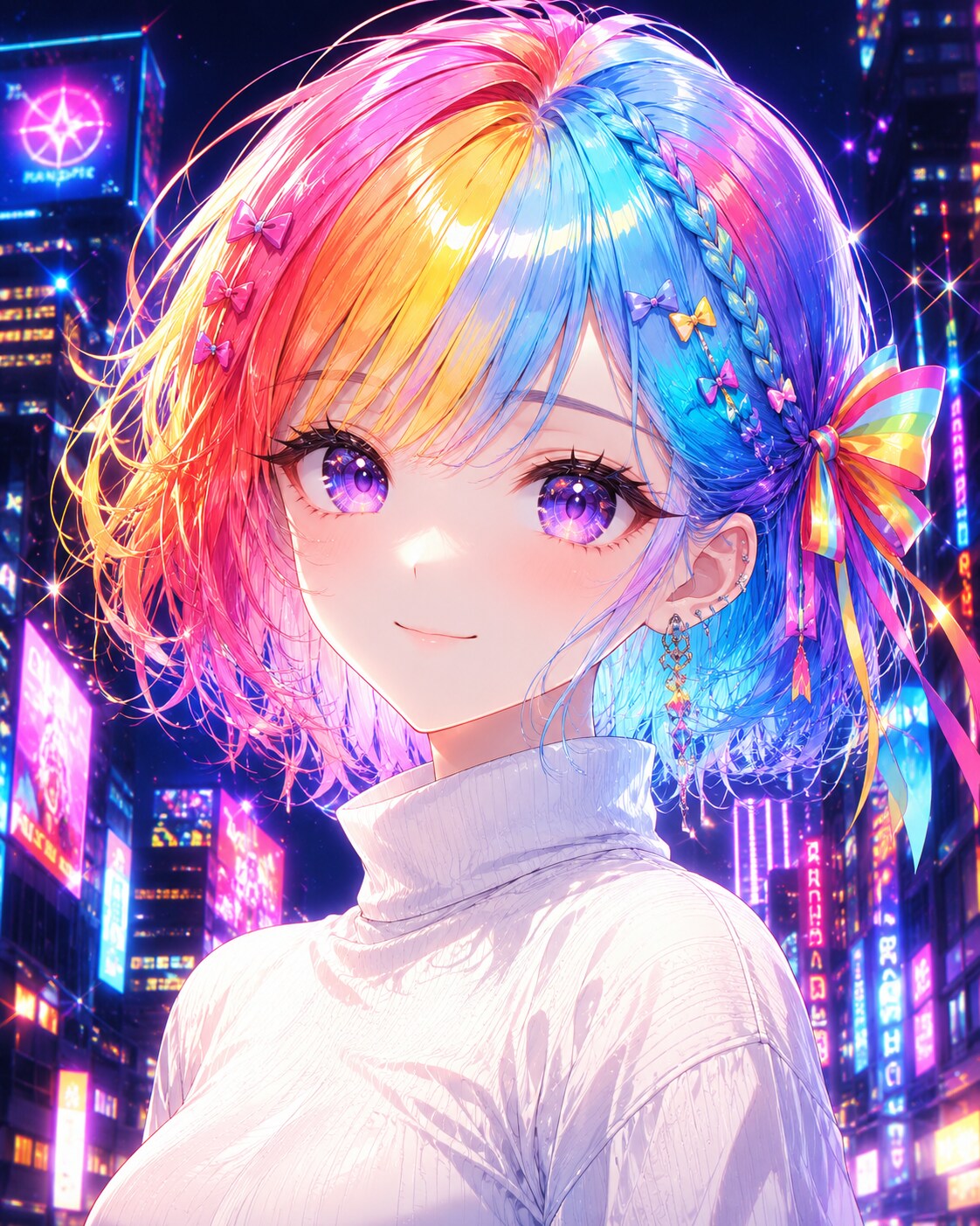🌈UNIKORN, na nagpapakita ng mga kulay ng bahaghari sa gabi🌈 | の人気AIイラスト・グラビア