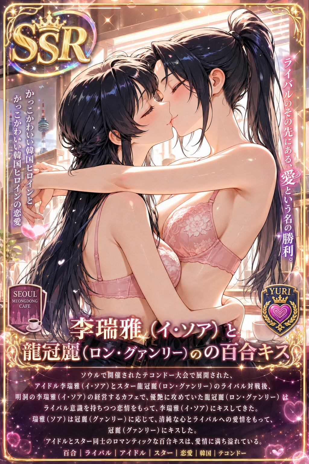 SSRカード　かっこかわいい韓国ヒロインとかっこかわいい韓国ヒロインの恋愛　李瑞雅（イ・ソア）と龍冠麗（ロン・グァンリー）の百合キス