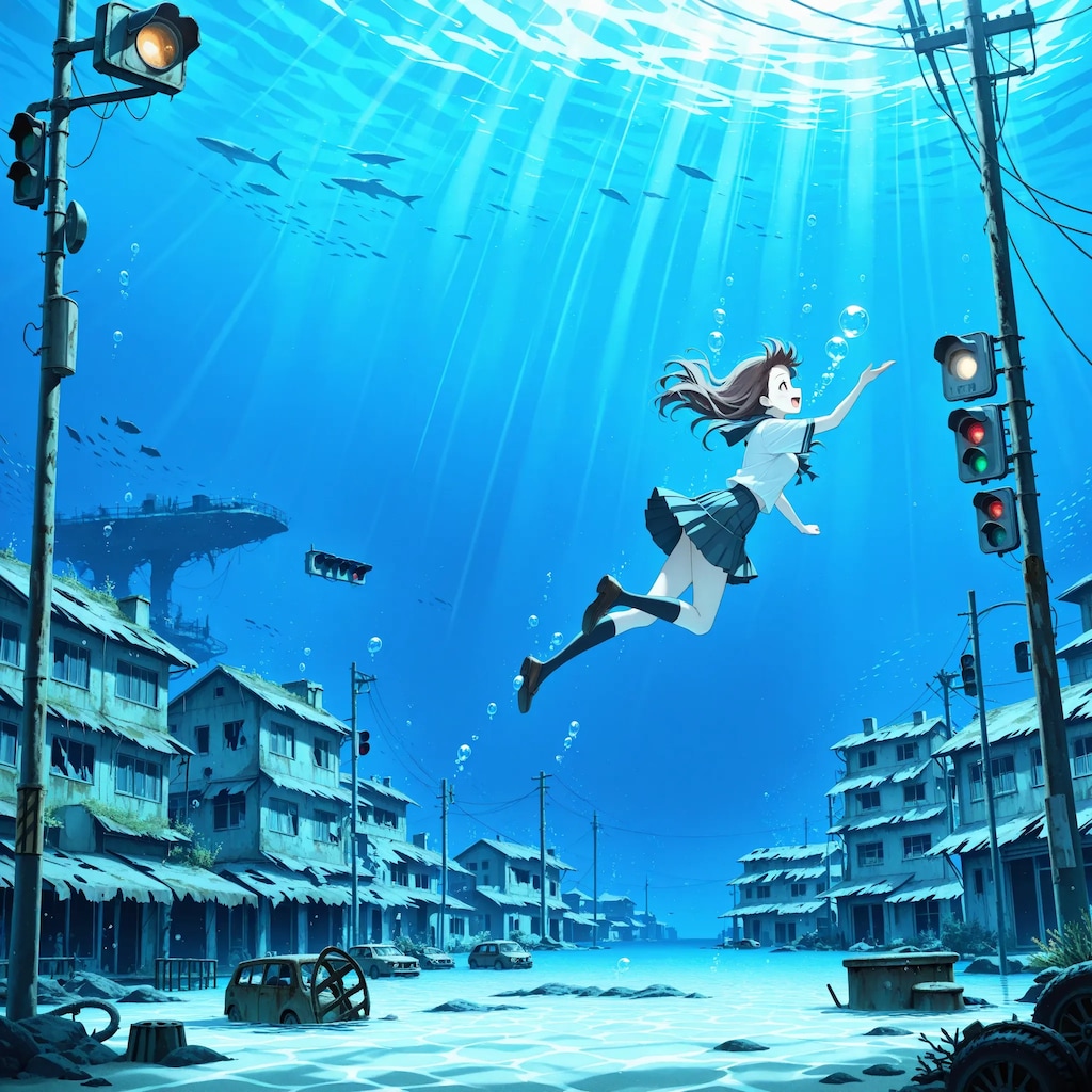 水中詰め合わせ 終末世界の水没都市と少女編