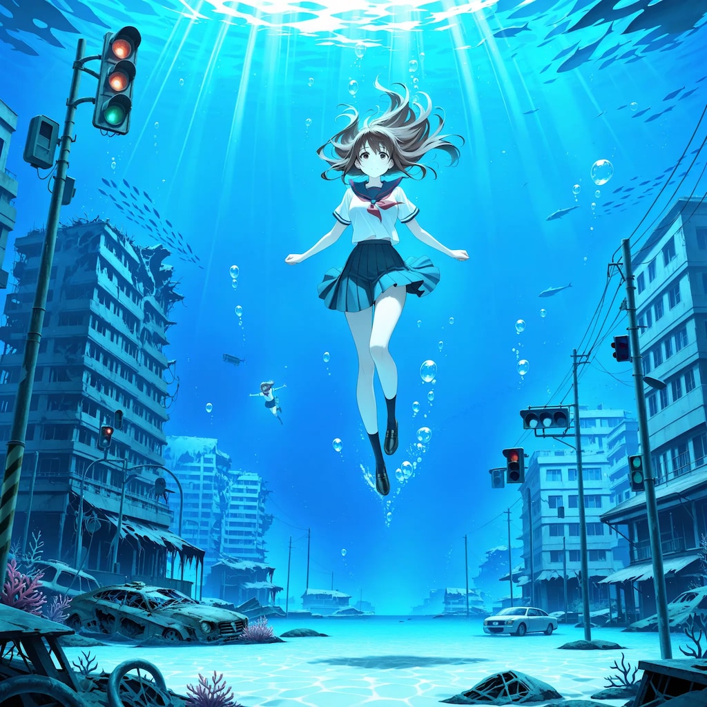 水中詰め合わせ 終末世界の水没都市と少女編