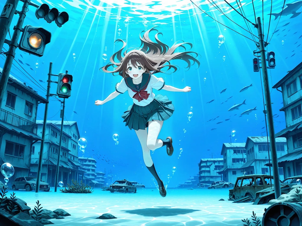 水中詰め合わせ 終末世界の水没都市と少女編