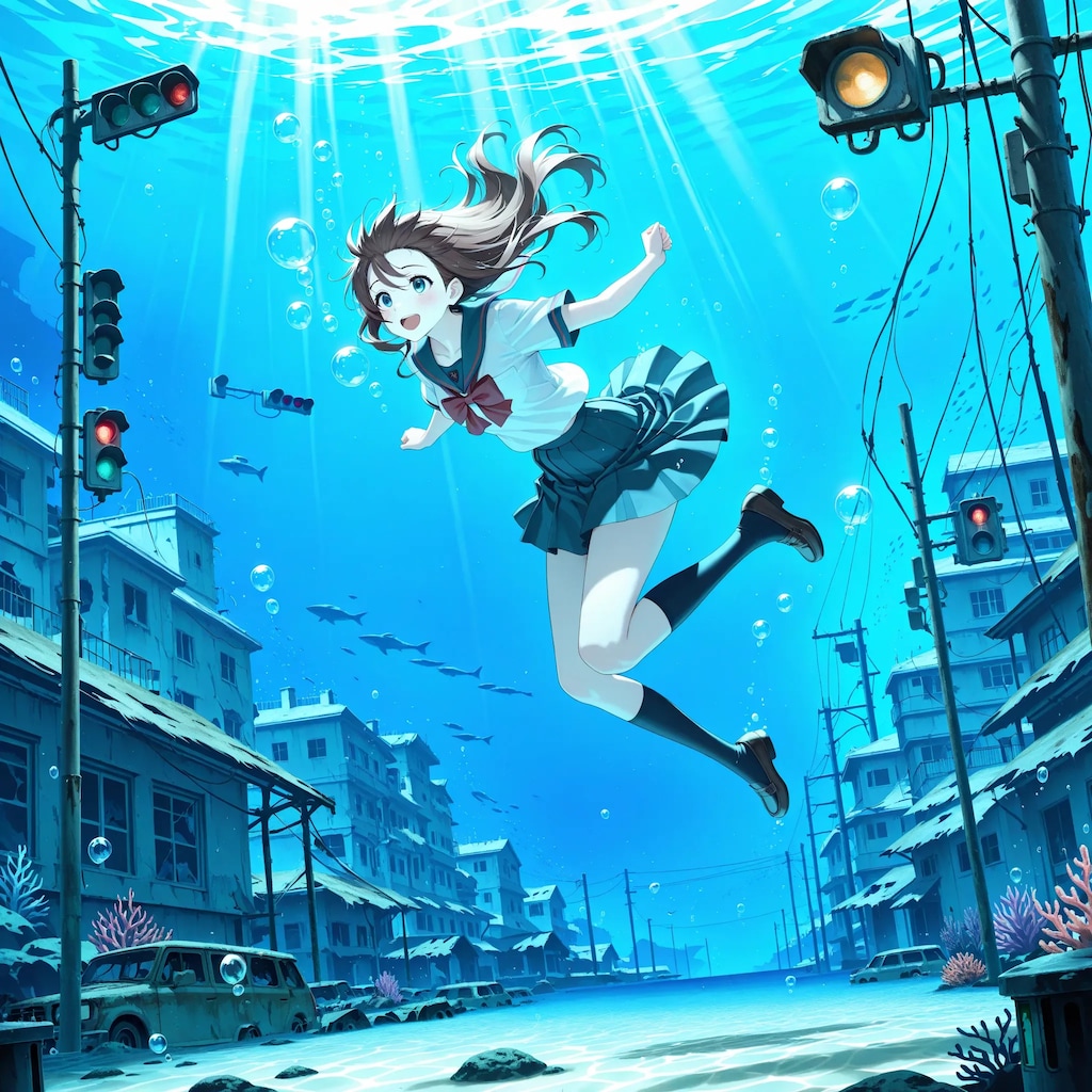 水中詰め合わせ 終末世界の水没都市と少女編