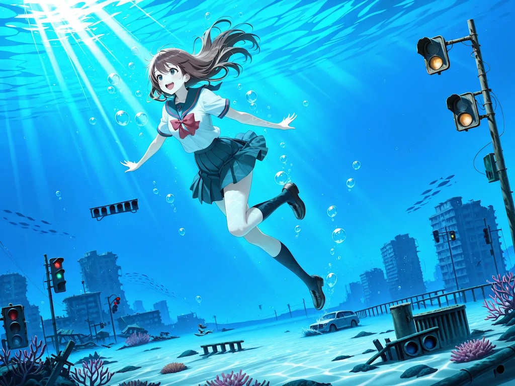 水中詰め合わせ 終末世界の水没都市と少女編