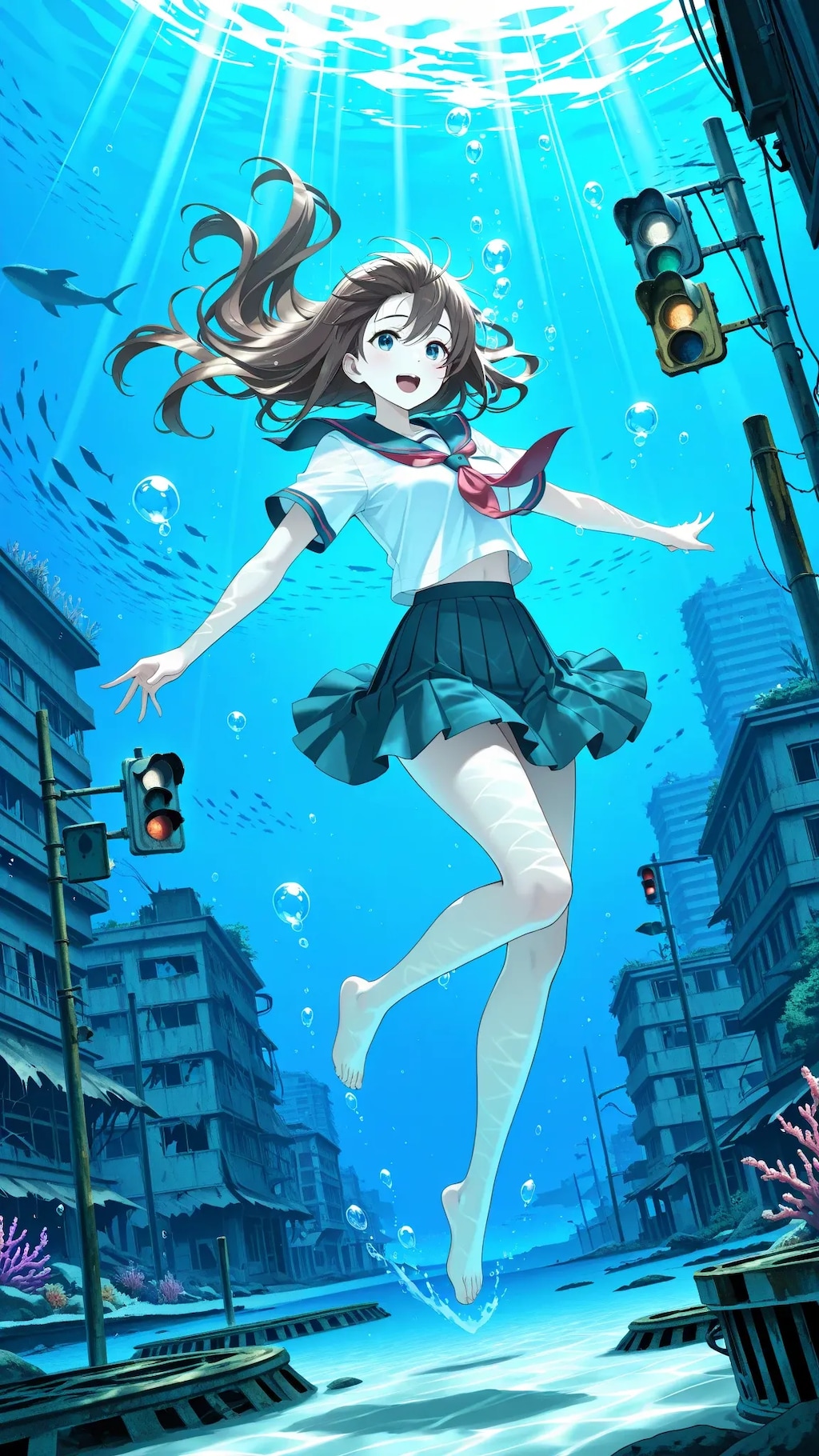 水中詰め合わせ 終末世界の水没都市と少女編