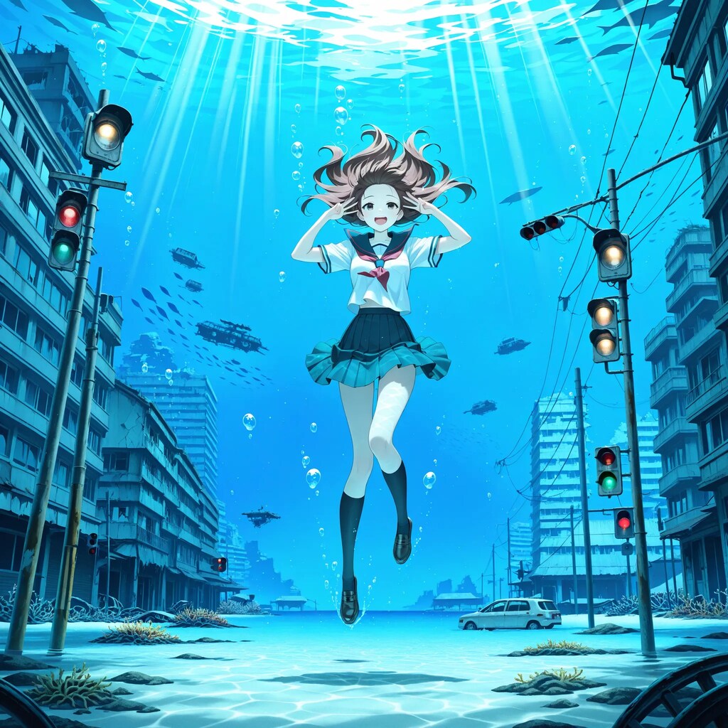 水中詰め合わせ 終末世界の水没都市と少女編