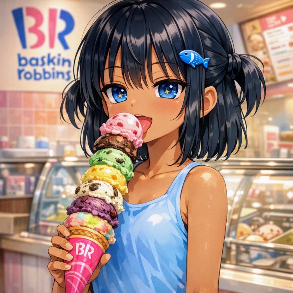 多段アイスを食べるこなつちゃん | の人気AIイラスト・グラビア