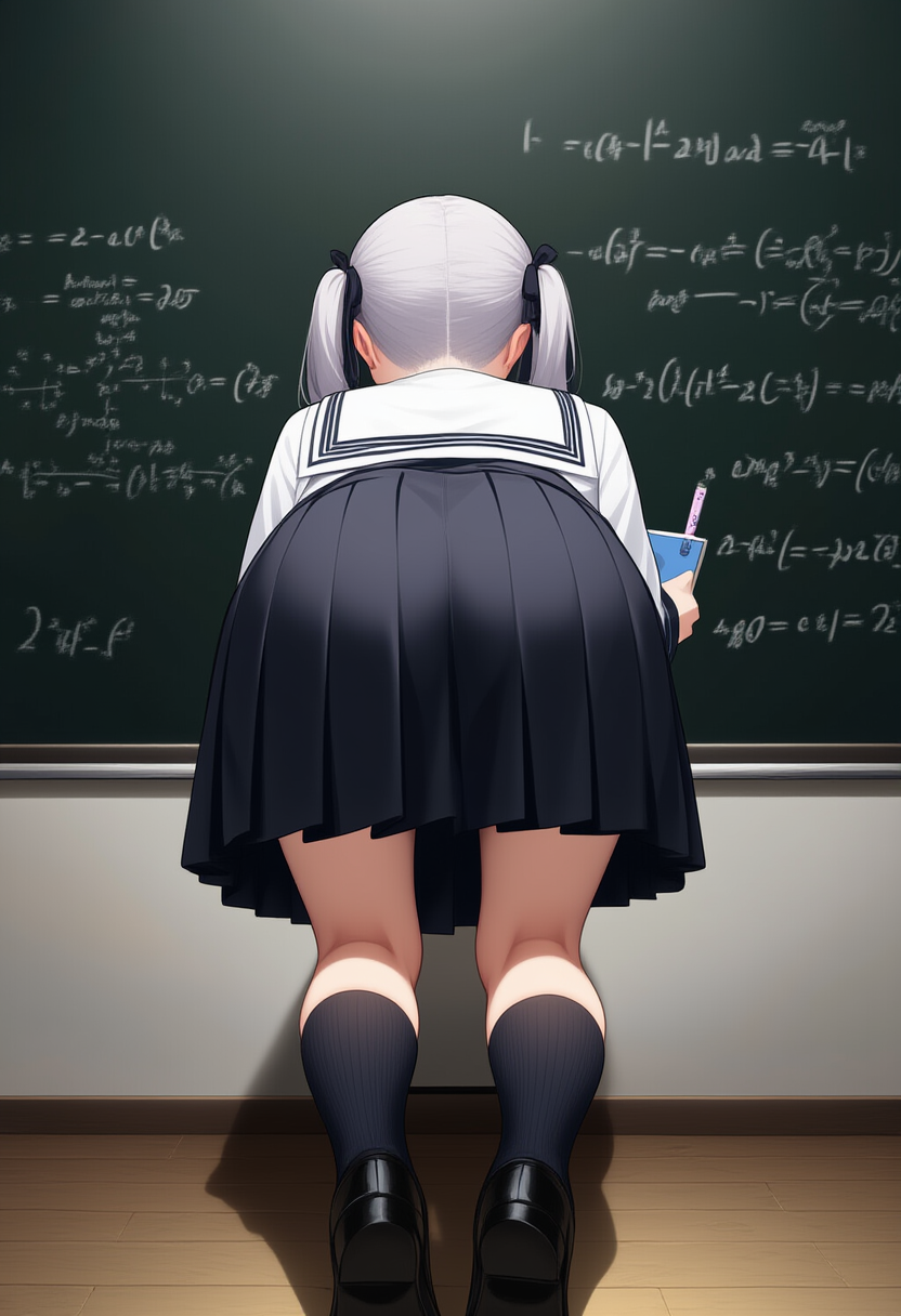 数学公式を書く少女