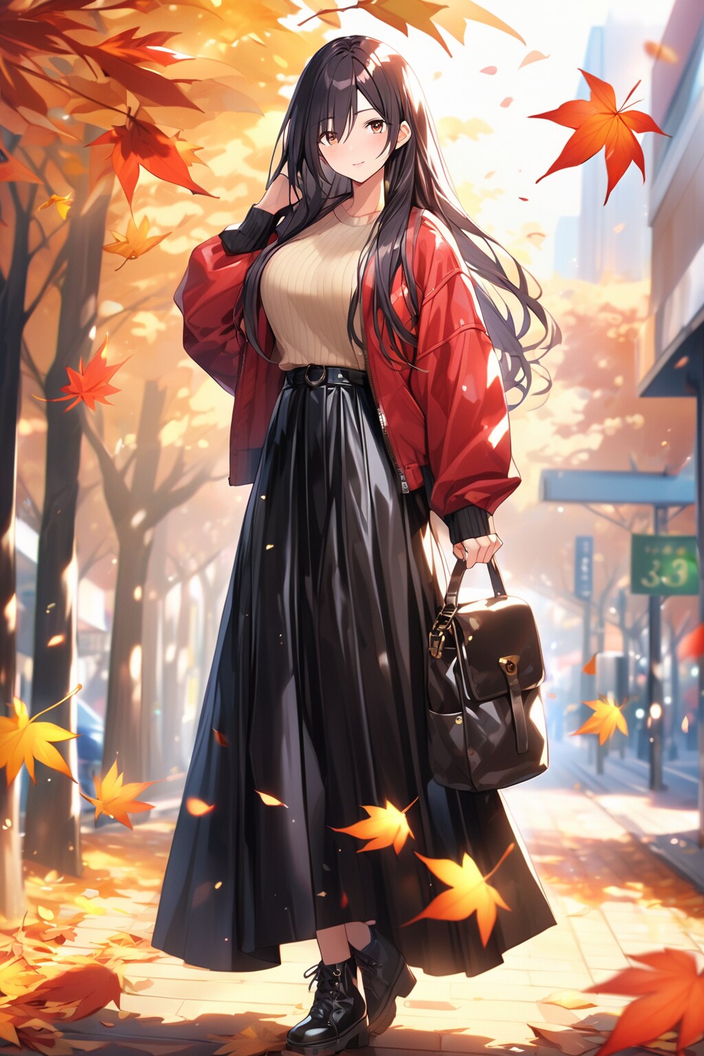 ユリママ　紅葉とフェイクレザースタイル | の人気AIイラスト・グラビア