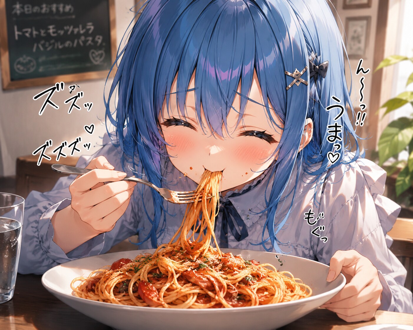音たててパスタを食う