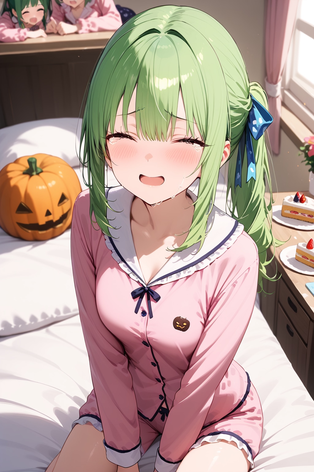 ３周年をお祝いする緑髪ちゃん