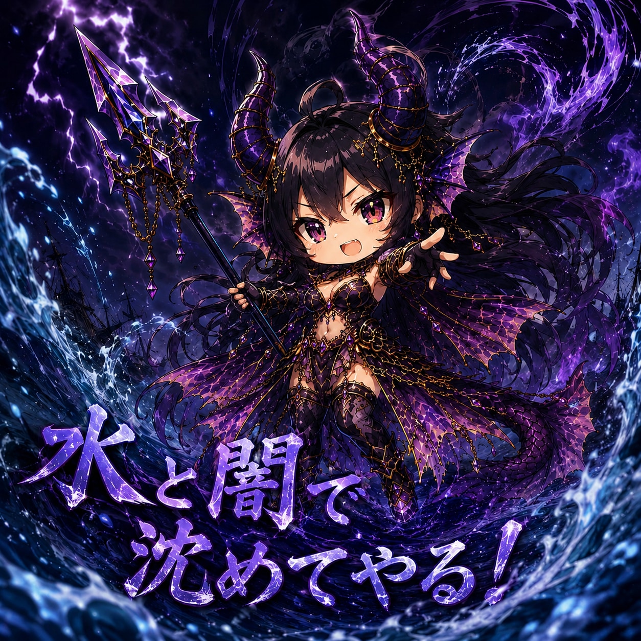 相談役室海魔王 黒髪ポセイドンの槍の海魔王ガール リヴァイア