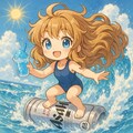 ビール缶サーフィンをする小さな女の子 2枚目