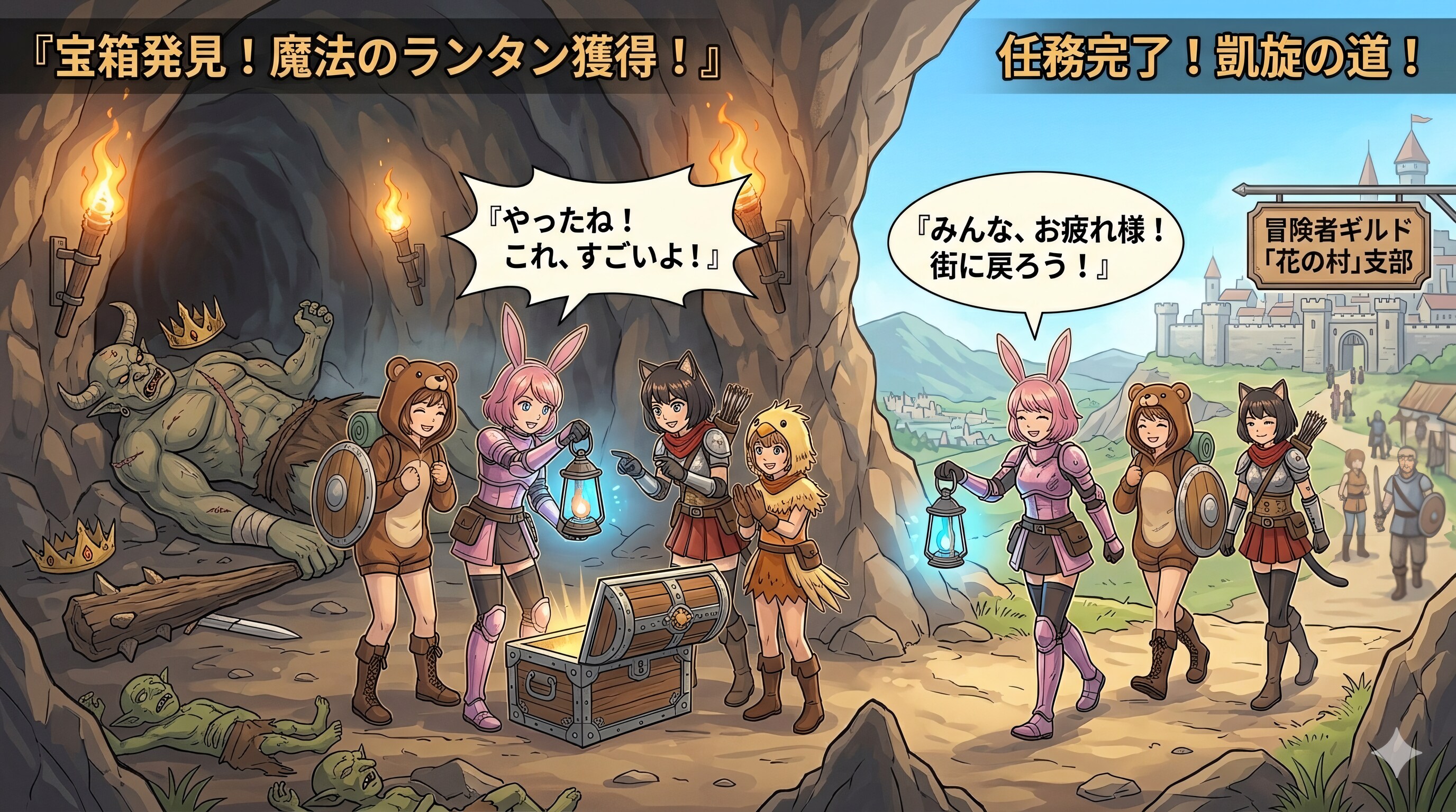 【All0516IV】ゴブリンキング達を倒した。宝箱が現れ魔法のランタンを入手したので街へ戻ることにした。（Integrated）