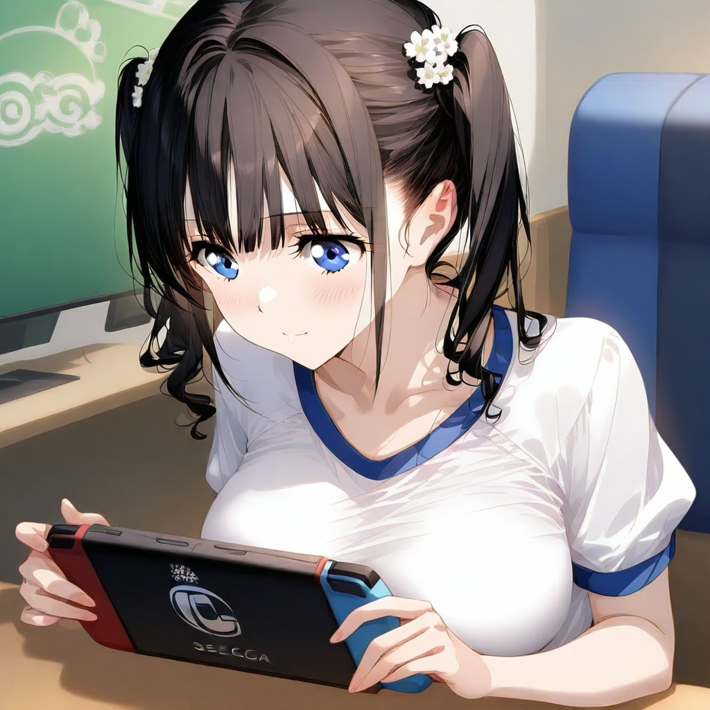 店番中にテレビゲームをやっている