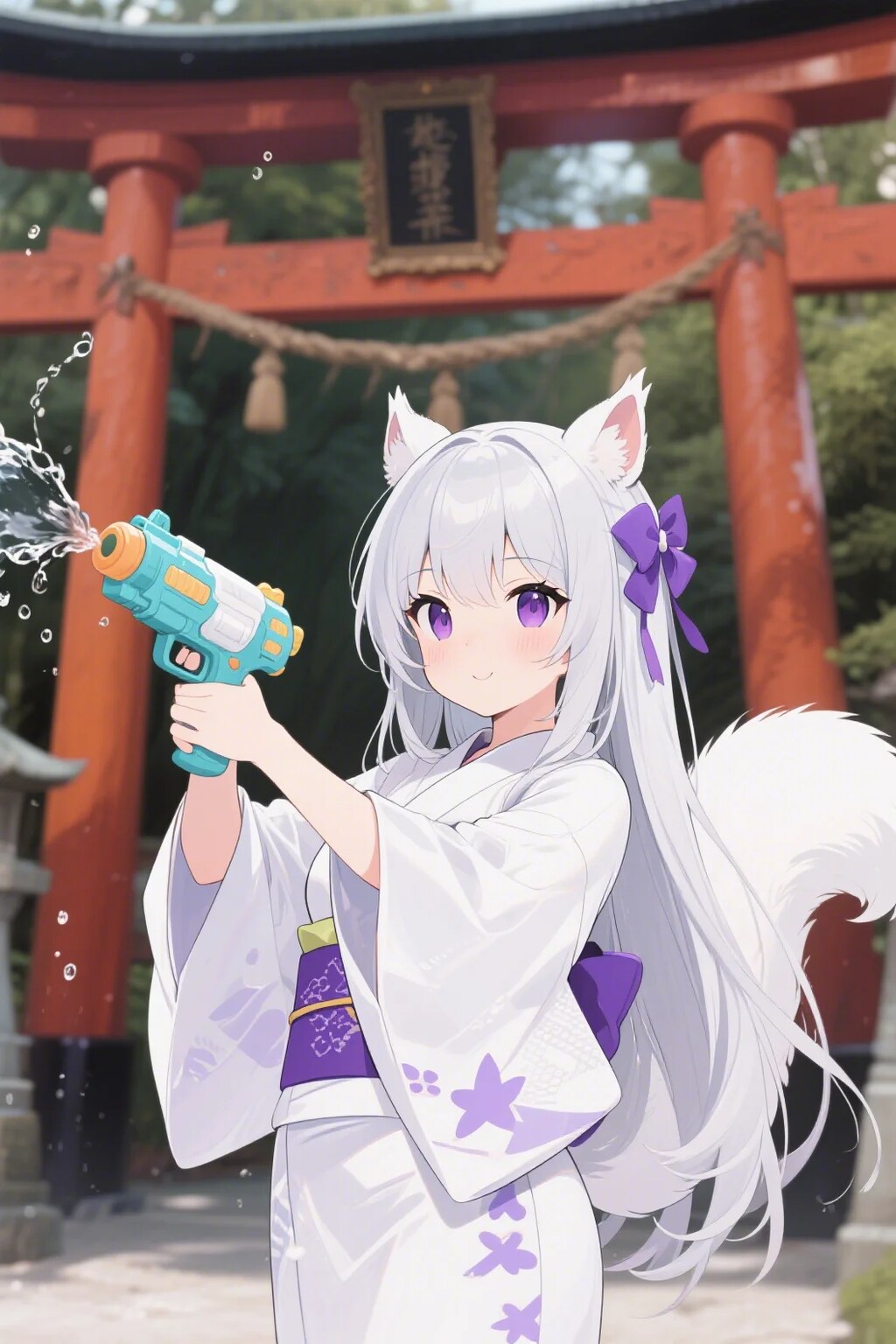 水鉄砲で遊ぶリスの御神体