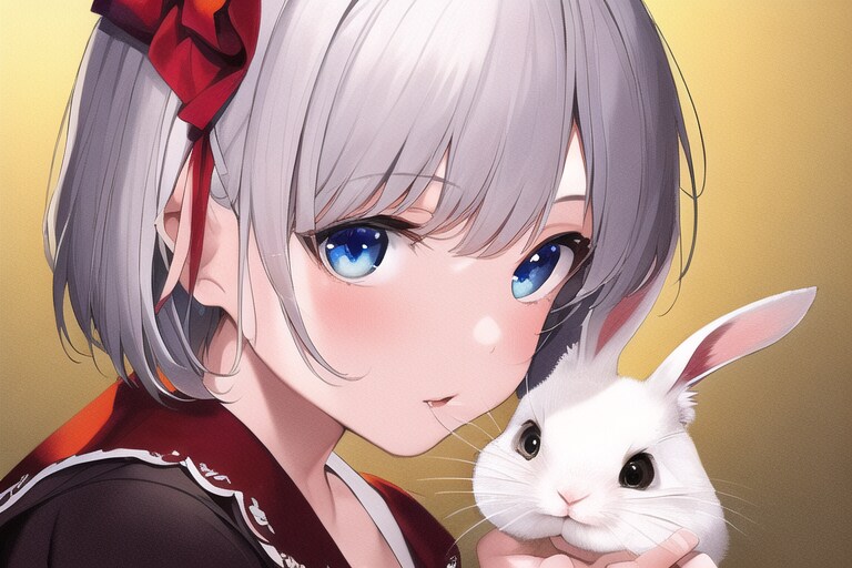 純白うさぎと銀髪赤リボン