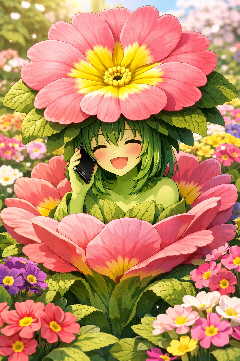 電話してるプリムラアルラウネちゃん