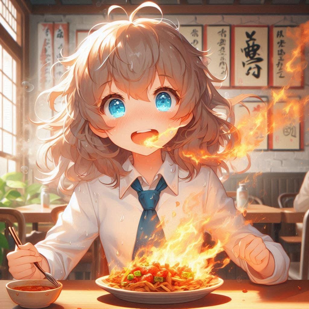 激辛料理を食べてる小さな女の子