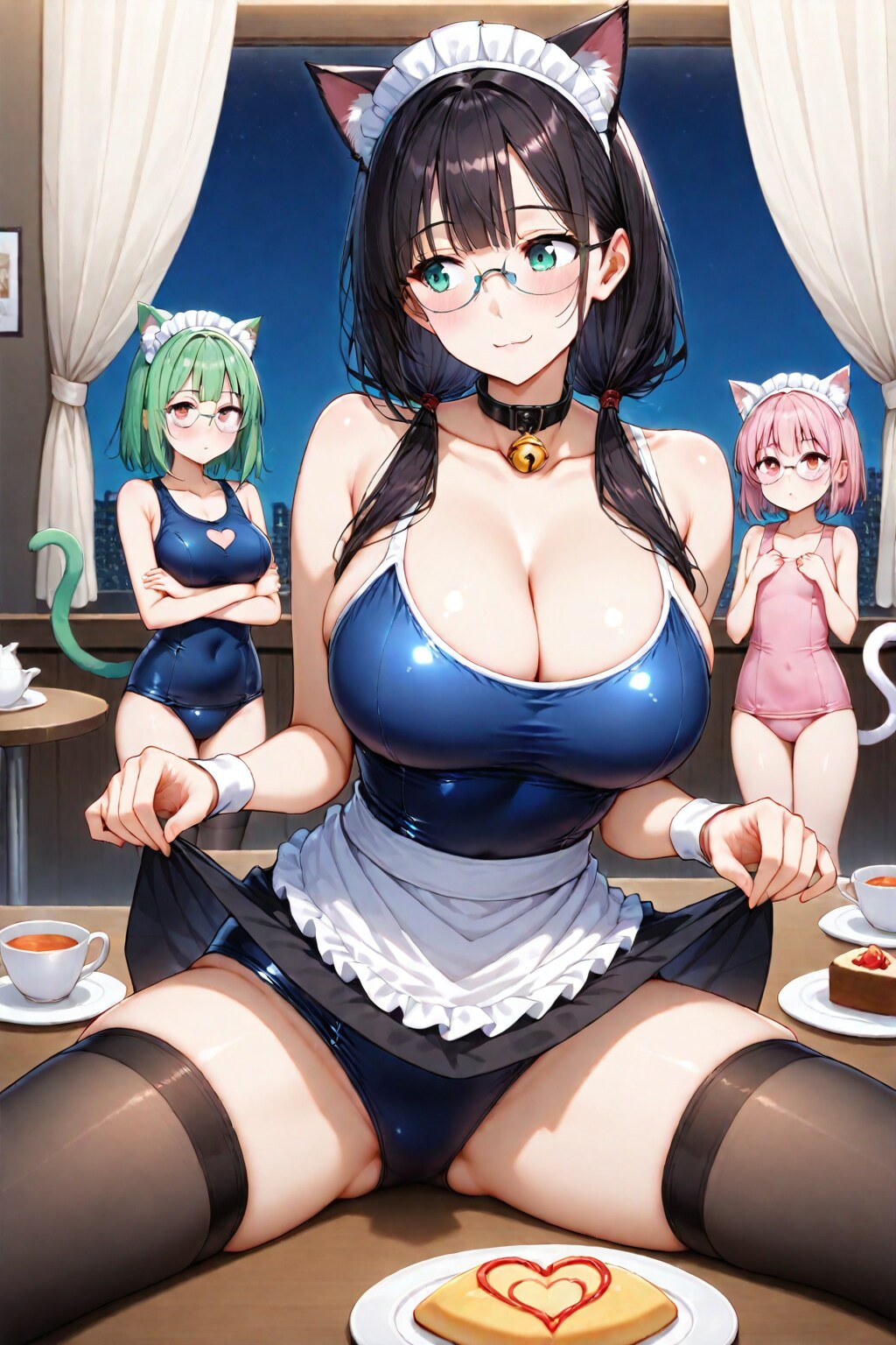 🐱猫耳カフェ☕過剰サービスのスク水さん(*´ω｀*)