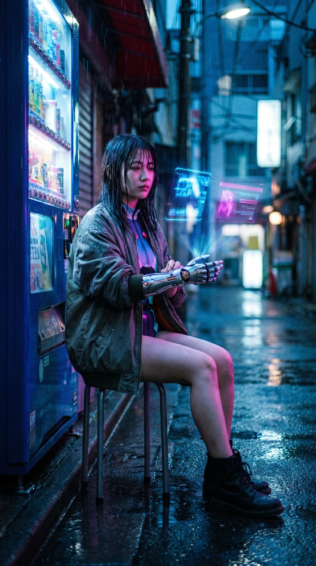 Chrome Hand in Neon Rain