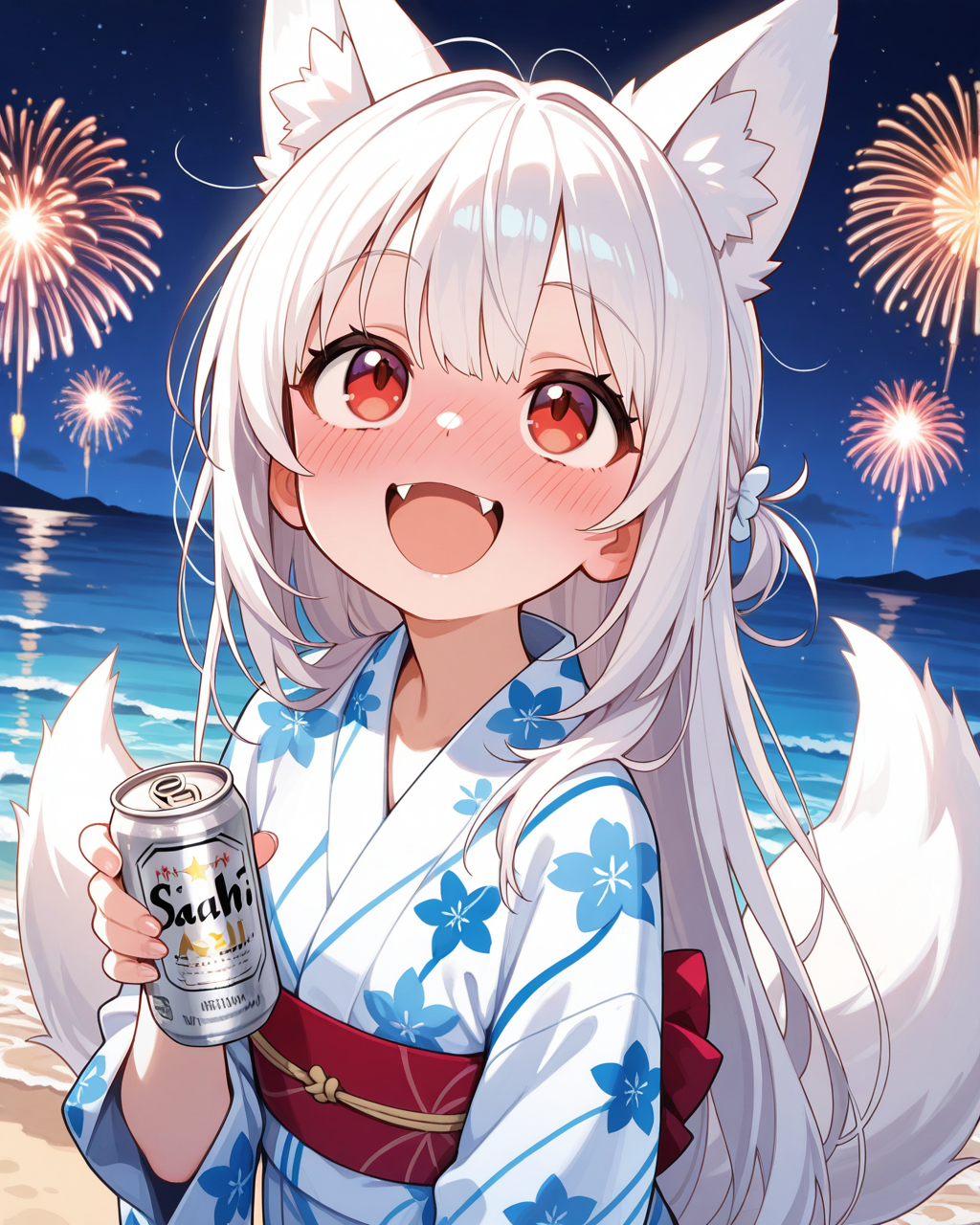 花火と缶ビール