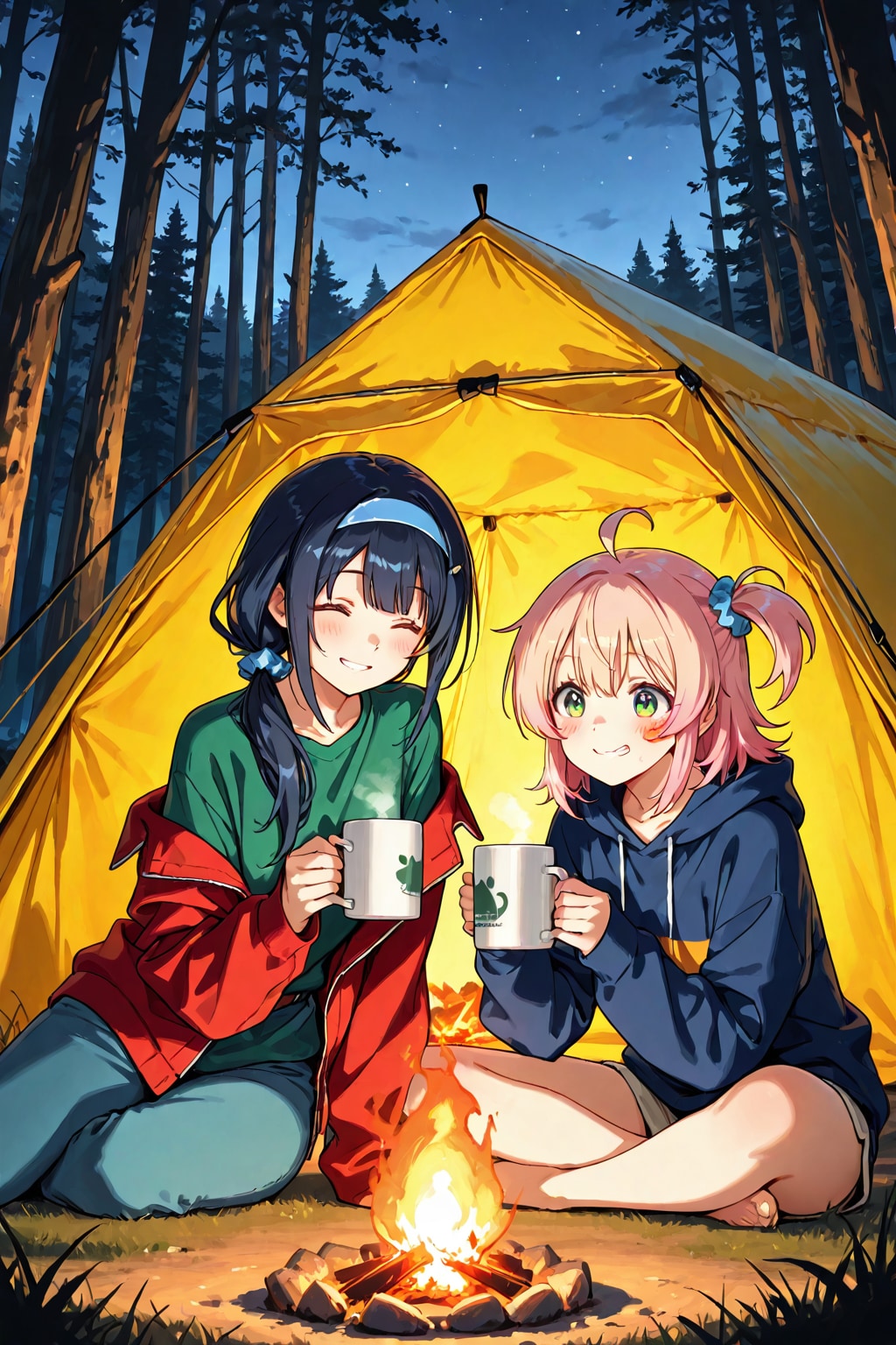 焚き火のそば